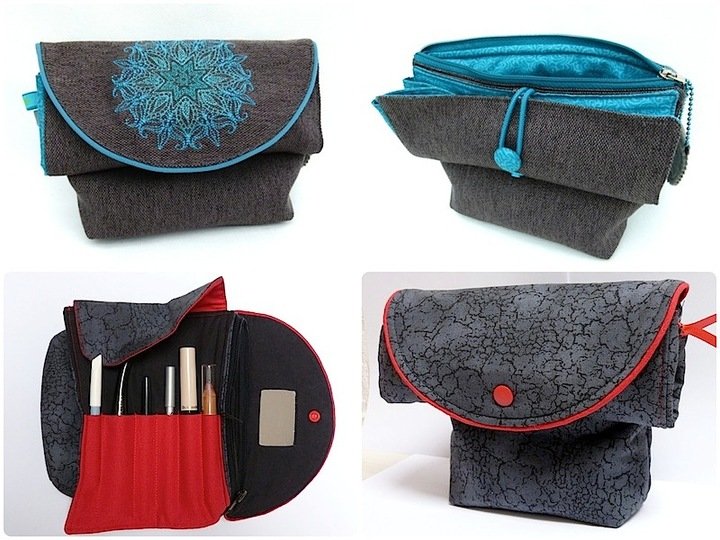 Kosmetiktasche mit Spiegel & Pinselrolle "Lucie"