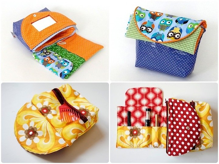 Kosmetiktasche mit Spiegel & Pinselrolle "Lucie"