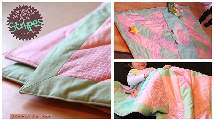 Krabbel-Patchworkdecke "Stripes" (Nähanleitung &amp; Schnittmuster)