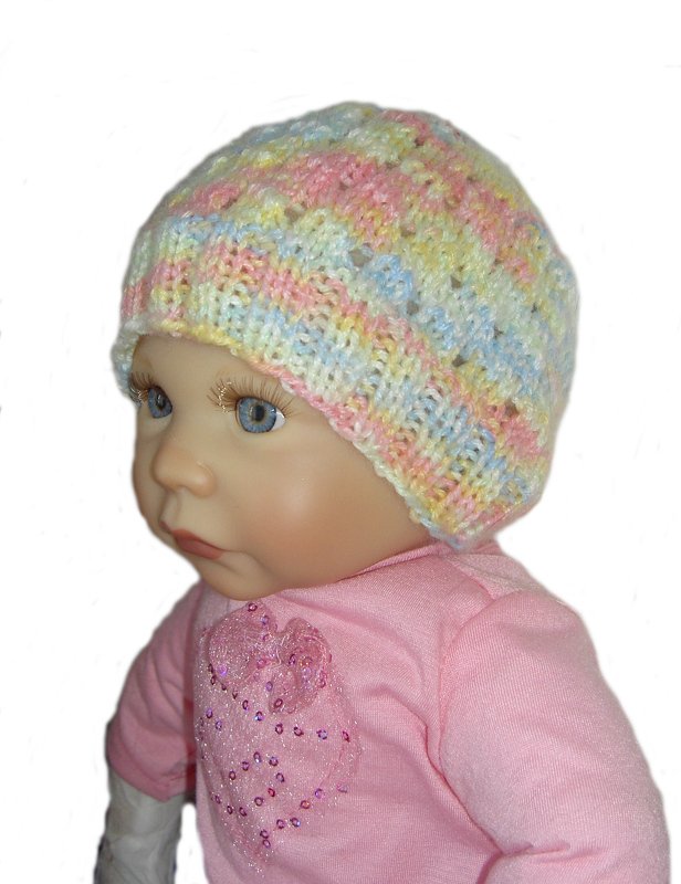 Strickanleitung Baby-Mütze mit Lochmuster 0 - 3 Monate  #001 - Bild 5