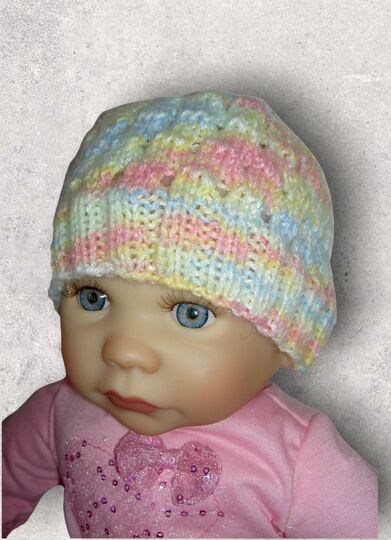 Strickanleitung Baby-Mütze mit Lochmuster 0 - 3 Monate  #001