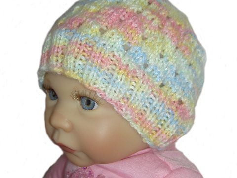 Strickanleitung Baby-Mütze mit Lochmuster 0 - 3 Monate  #001