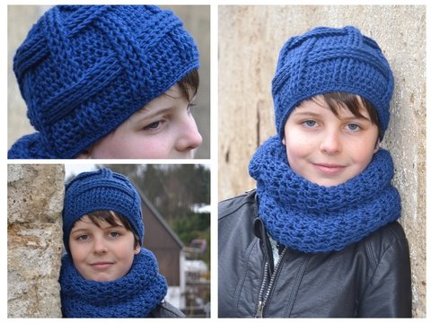 - JASON - Mütze und Loop im Set, Mütze in toller Flechtoptik, für 50-54 cm Kopfumfang, Loop alle Größen