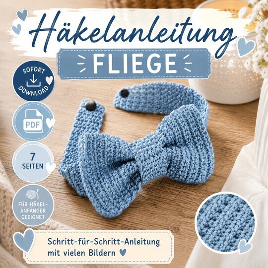 Häkelanleitung Fliege, E-Book häkeln PDF, Häkelanleitung Schleife