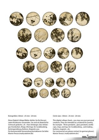 Vintage Leaves Digital Design 9 Buttons Print
