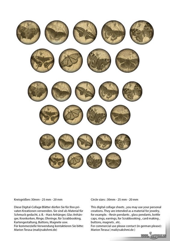 Vintage butterfly – Digital Design - 9 Buttons print. - Image 2