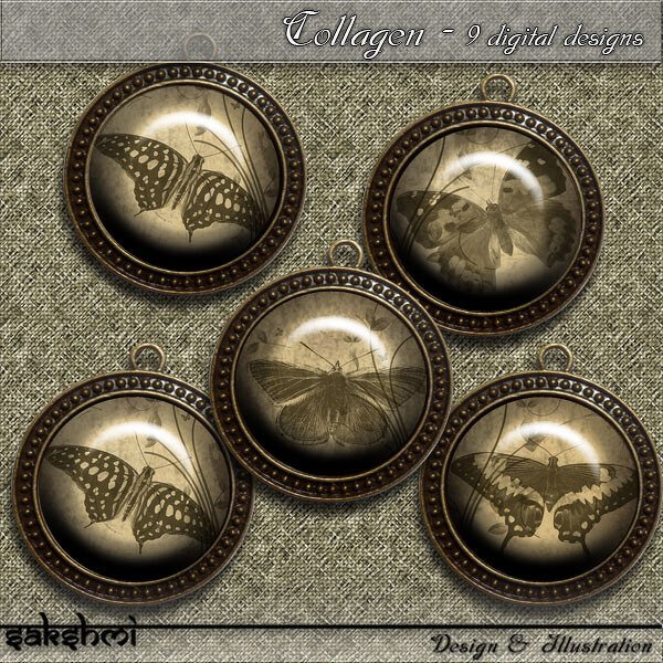 Vintage butterfly – Digital Design - 9 Buttons print. - Image 3