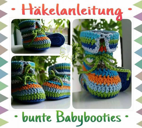 Anleitung für bunte Babybooties - Häkelschühchen - perfekt für Wollreste 