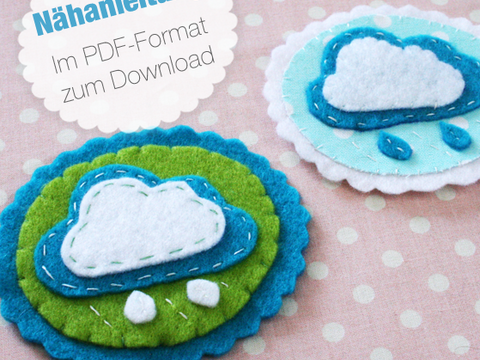 Nähanleitung Brosche / Applikation nähen Wolke aus Filz