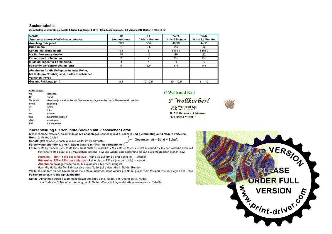 Gratis Babysockentabelle für 4-fädiges Sockengarn