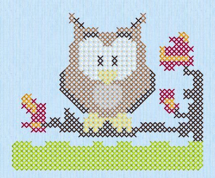 Kreuzstich-Stickdatei: Waldtier Eule Emil