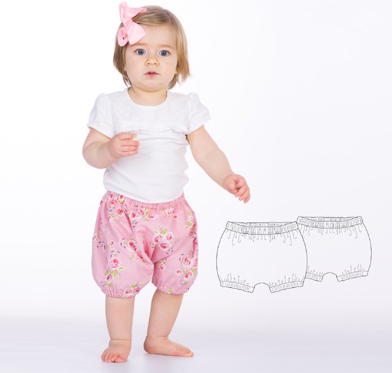Schnittmuster kurze Baby-Pumphose STELLA Anleitung Datei 50/56–98/104