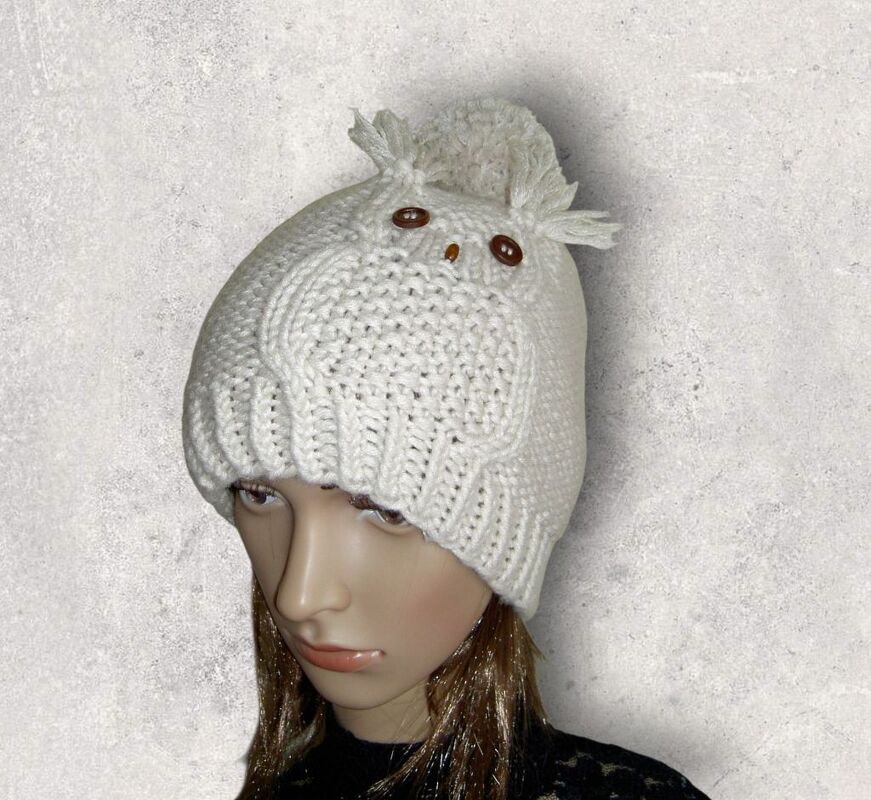 Strickanleitung Eulenmütze, Mütze mit Eulen-Motiv, Ku 50 - 56, #004