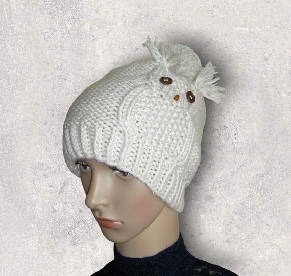 Strickanleitung Eulenmütze, Mütze mit Eulen-Motiv, Ku 50 - 56, #004