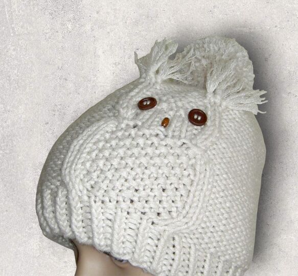 Strickanleitung Eulenmütze, Mütze mit Eulen-Motiv, Ku 50 - 56, #004