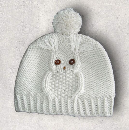 Strickanleitung Eulenmütze, Mütze mit Eulen-Motiv, Ku 50 - 56, #004