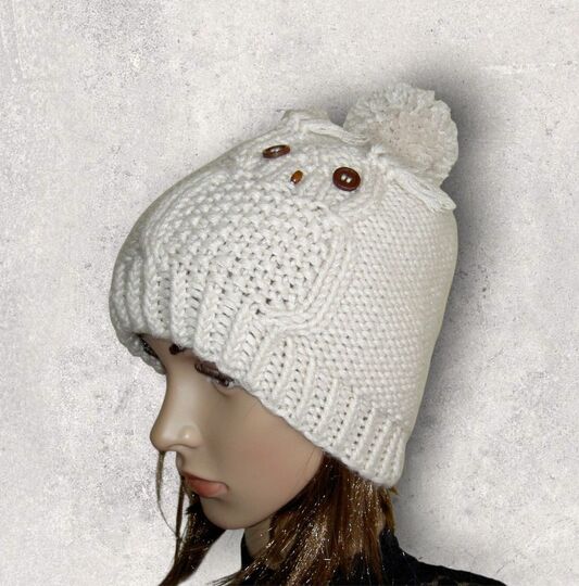 Strickanleitung Eulenmütze, Mütze mit Eulen-Motiv, Ku 50 - 56, #004