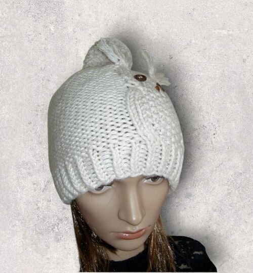 Strickanleitung Eulenmütze, Mütze mit Eulen-Motiv, Ku 50 - 56, #004