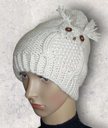 Strickanleitung Eulenmütze, Mütze mit Eulen-Motiv, Ku 50 - 56, #004