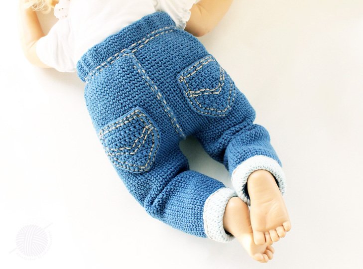 Jeans trousers for babies/toddlers in knitted look, size 0 m- 3 y.