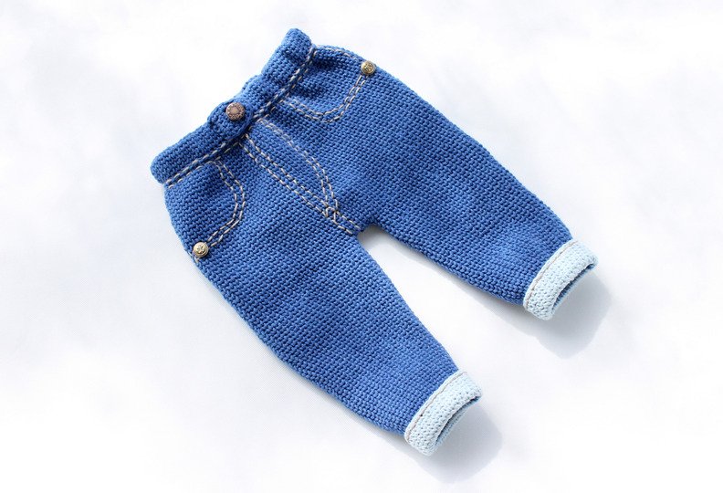 Jeans trousers for babies/toddlers in knitted look, size 0 m- 3 y.