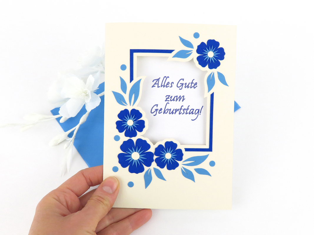 Geburtstagskarte in Naturweiß und Blau – Bastelanleitung und Vorlagen - Bild 3
