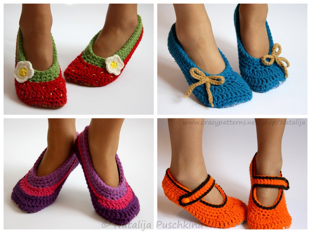 Schnell und leicht gehäkelte Ballerinas in 4 Designs - Größe 34-45