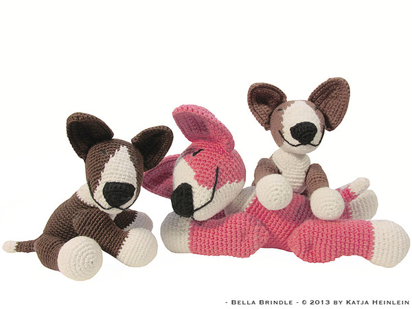 amigurumi dog bull terrier Bella Brindle, PDF crochet pattern anleitung tutorial bully pet