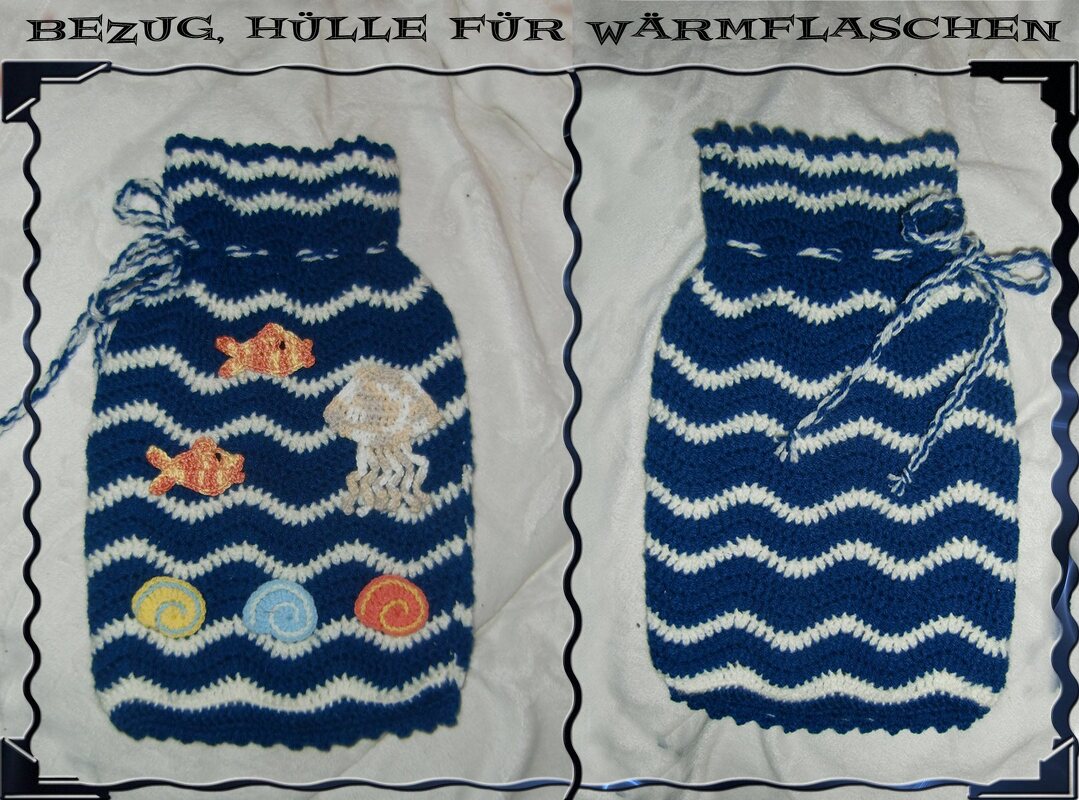 Wärmflaschen Bezug – Hülle Meer, eine Häkelanleitung