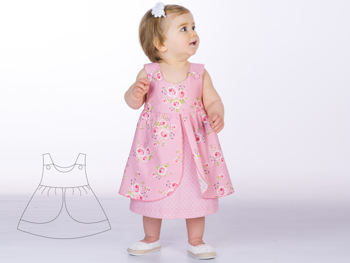 Sewing pattern baby pinafore dress ROSA tutorial file 3m/6m–3y/4y