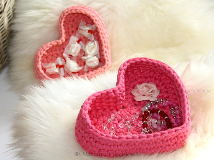 K&ouml;rbchen f&uuml;r Kleinkram 'Herz' aus Stoffgarn 