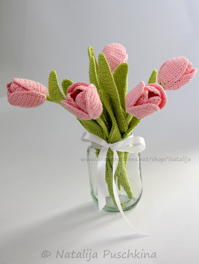 Häkelanleitung für immer frischen Blumenstrauß mit Tulpen