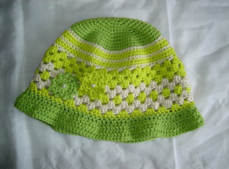 Häkelanleitung Sommer-Hut  in 3 Grössen, KU 48 - 56 cm  #009