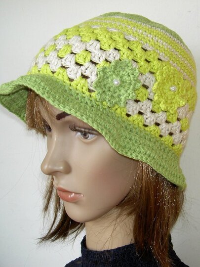 Häkelanleitung Sommer-Hut  in 3 Grössen, KU 48 - 56 cm  #009