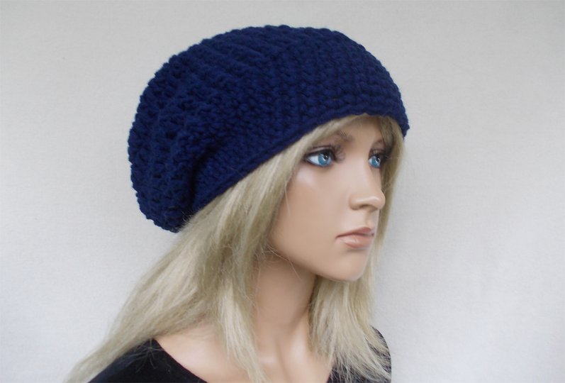Häkelbeanie, schlicht, unisex, slouch, Beanie