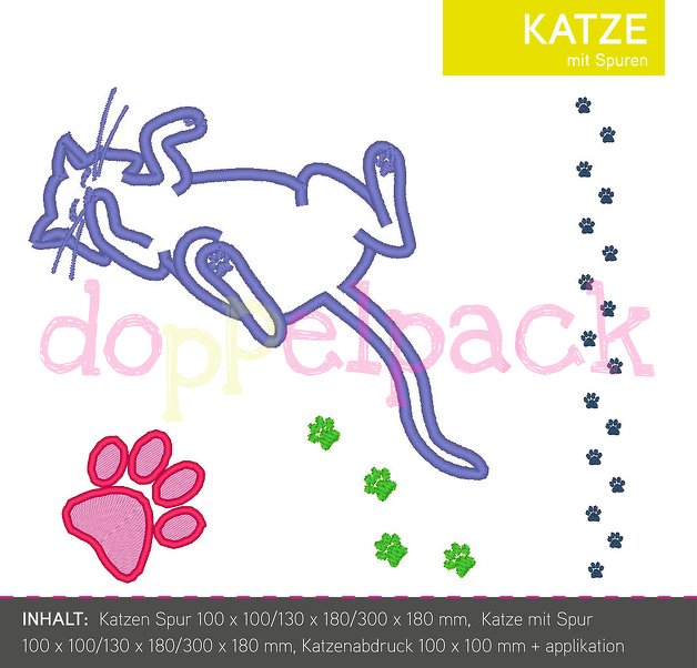 Stickdatei Katze und ihre Spur und Fußabdruck