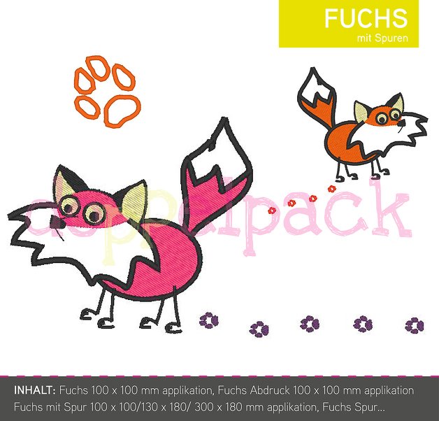 Fuchs mit Spuren Stickdatei Abruck Pfote - Bild 5