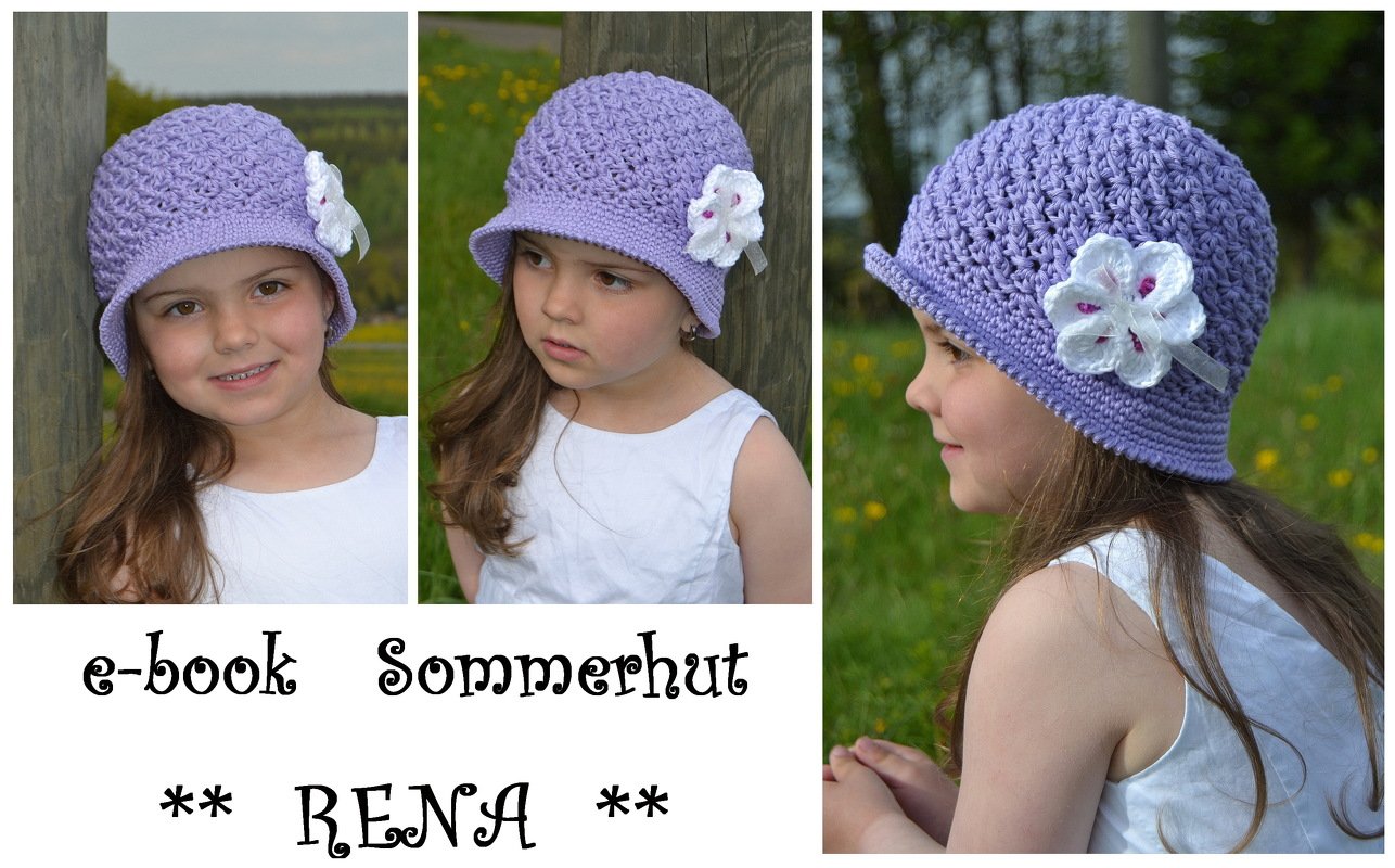 - RENA - Sommerhut mit Blüte gehäkelt, alle Größen ab 34 cm - 61 cm Kopfumfang - Bild 5