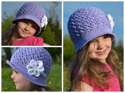 - RENA - Sommerhut mit Blüte gehäkelt, alle Größen ab 34 cm - 61 cm Kopfumfang