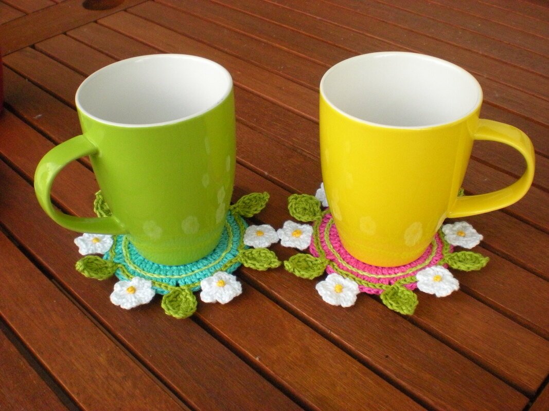 coaster flower crochet, pattern coaster, DIY coaster