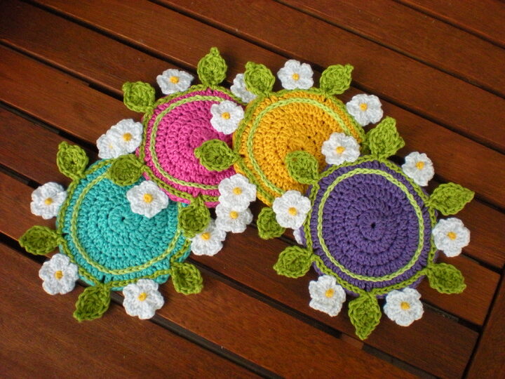 coaster flower crochet, pattern coaster, DIY coaster