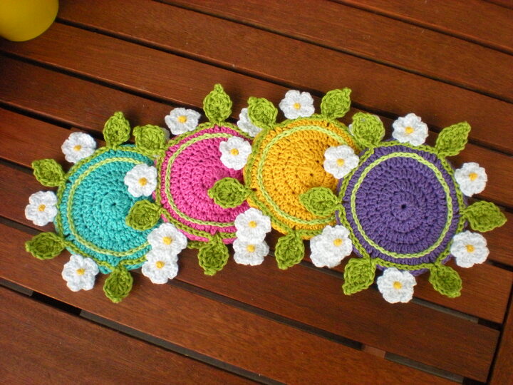 coaster flower crochet, pattern coaster, DIY coaster