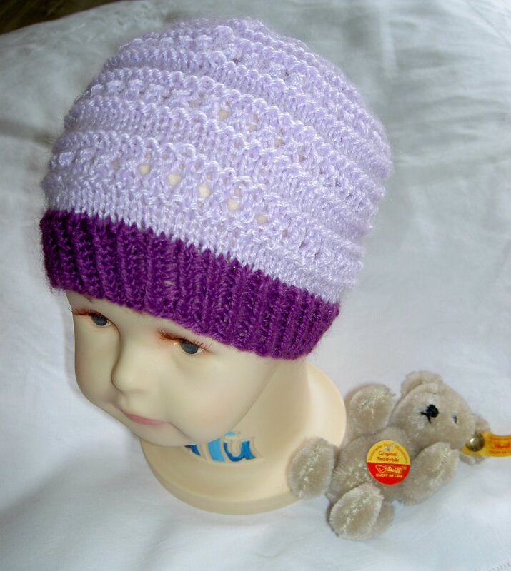 Strickanleitung Baby-Mütze mit Lochmuster 3 - 6 Monate  #013 - Bild 5