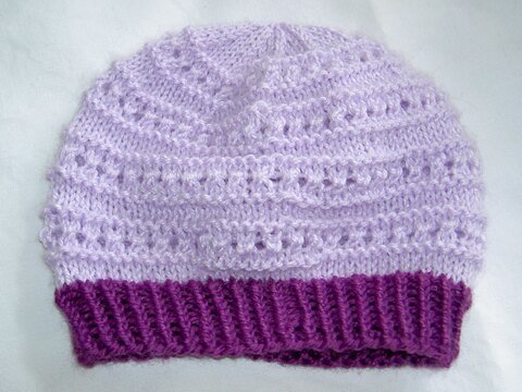 Strickanleitung Baby-Mütze mit Lochmuster 3 - 6 Monate  #013