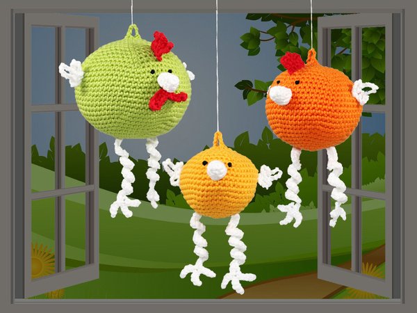 Chickens to hang up - 3 sizes - Crochet Patterns