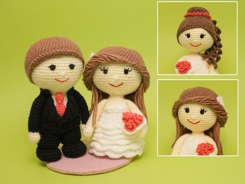 Häkelanleitung Brautpaar Hochzeit Braut Bräutigam Rüschenkleid amigurumi