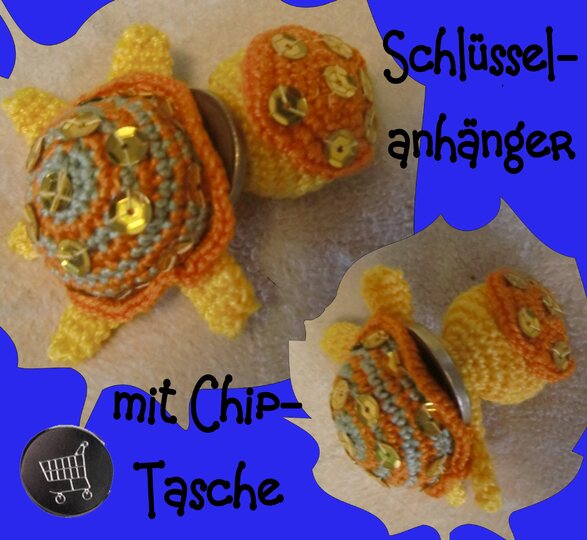 Schlüsselanhänger Schildkröte, mit Chip-Tasche, gehäkelt
