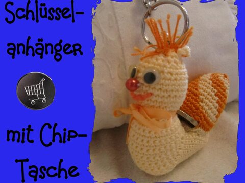 Schlüsselanhänger kleine Schnecke, mit Chip-Tasche, gehäkelt