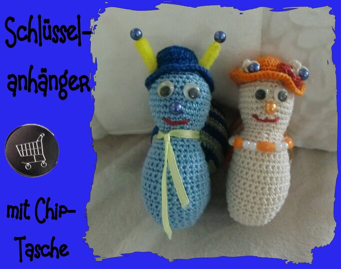 Schlüsselanhänger 2 Schnecken, mit Chip-Tasche, gehäkelt