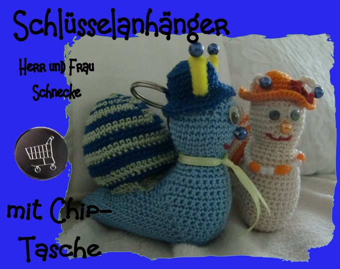 Schlüsselanhänger 2 Schnecken, mit Chip-Tasche, gehäkelt